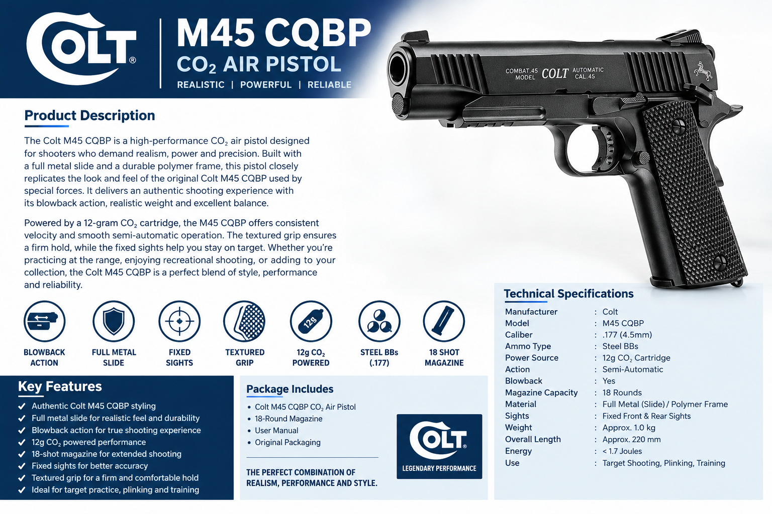 Colt M45 CQBP Air Pistol Overview